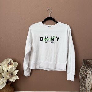 DKNY White Crewneck with Green Accents